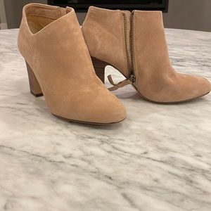Splendid “Neves” Suede stacked heel ankle boot - wood side (tan) color